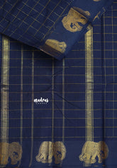 Navy blue - Karthigai silk cotton big kattam with Elephant Border